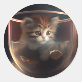 Adesivo Redondo Gato em uma equipe | Gatinho num Vinheta de Gato d