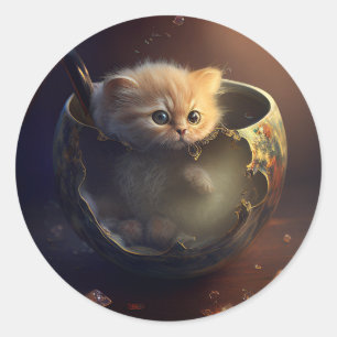 Adesivo Redondo Gato em uma equipe   Gatinho num Vinheta de Gato d