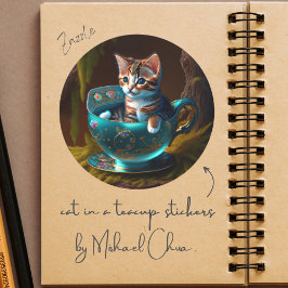 Adesivo Redondo Gato em uma equipe | Gatinho num Vinheta de Gato d