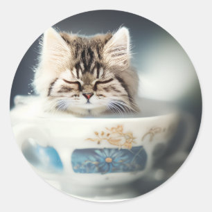 Adesivo Redondo Gato em uma equipe Gatinho num Vinheta de Gato d