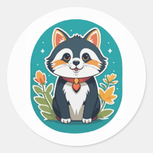 Adesivo Redondo Gato Encantador - Ilustração Felina Whimsical