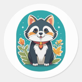 Adesivo Redondo Gato Encantador - Ilustração Felina Whimsical