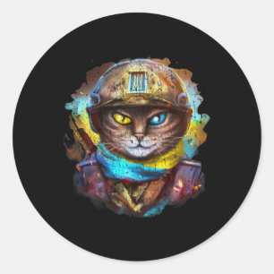 Adesivo Redondo Gato Engraçado Bandeira de Soldado Ucraniano Vinta
