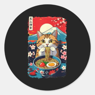 Adesivo Redondo Gato engraçado Catzilla Anime Ramen Japonês Gatos