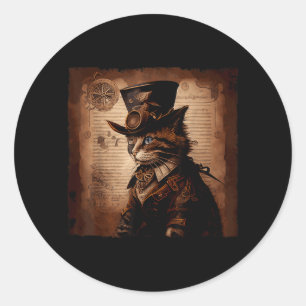 Adesivo Redondo Gato Engraçado Caubói Steampunk
