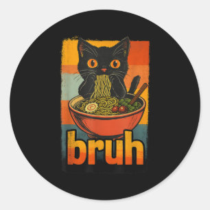 Adesivo Redondo Gato Engraçado Comendo Ramen Japonês Homens Mulher