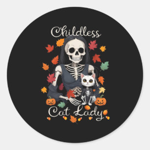 Adesivo Redondo Gato Engraçado, Criança Inocente, Lady Halloween F