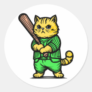Adesivo Redondo Gato engraçado de beisebol