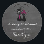Adesivo Redondo Gato engraçado de quadro chique te ama obrigado de<br><div class="desc">Chalkboard trendy,  o gato engraçado ama o obrigado do casal que você cola.</div>