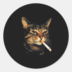 Adesivo Redondo Gato Engraçado Fumando Cigarro Meme de Gatinho Idi