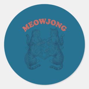 Adesivo Redondo Gato engraçado meowjong jogando mahjong retrô 