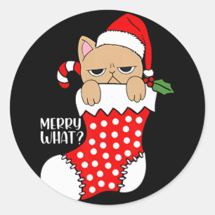 Adesivo Redondo Gato Engraçado No Natal Do Natal