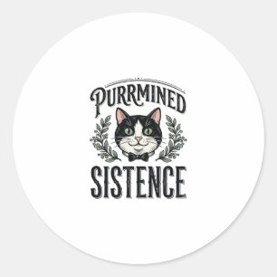 Adesivo Redondo Gato Engraçado Purrminou Existência Gráfico Vintag