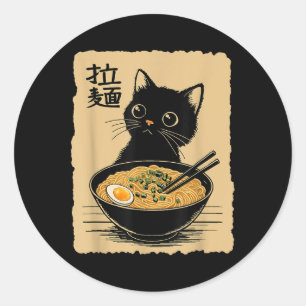 Adesivo Redondo Gato Engraçado Ramen Tee Cute Kawaii Japonês Anime