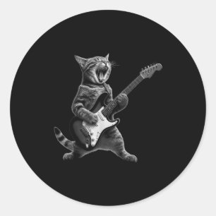 Adesivo Redondo Gato Engraçado Tocando Guitarra Rock And Roll Home