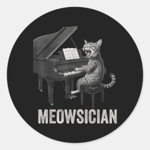 Adesivo Redondo Gato Engraçado Tocando Música de Piano Trocadilho