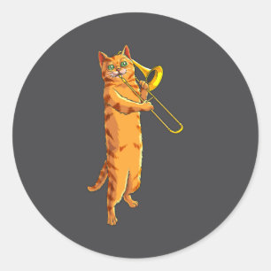 Adesivo Redondo Gato Engraçado Tocando Trombone Presente Gatinho L
