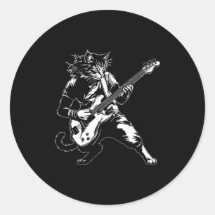 Adesivo Redondo Gato Engraçado Tocando Violão B Amante de Música R