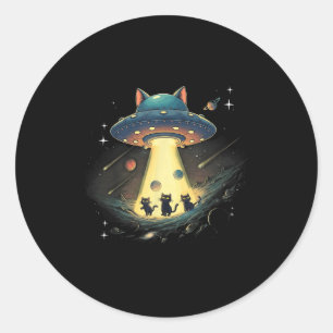 Adesivo Redondo Gato Engraçado Ufo Bastante Espacial do Gatinho Es