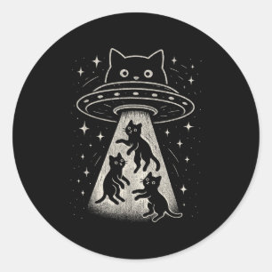 Adesivo Redondo Gato Engraçado Ufo Bastante Espacial do Gatinho Es