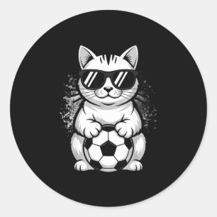 Adesivo Redondo Gato engraçado usando óculos de sol jogando futebo
