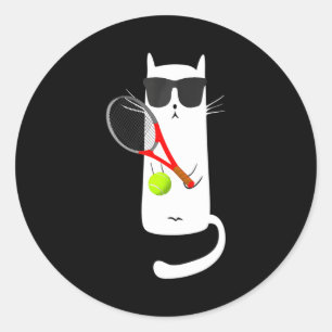 Adesivo Redondo Gato Engraçado Vestindo Óculos De Sol Jogando Têni