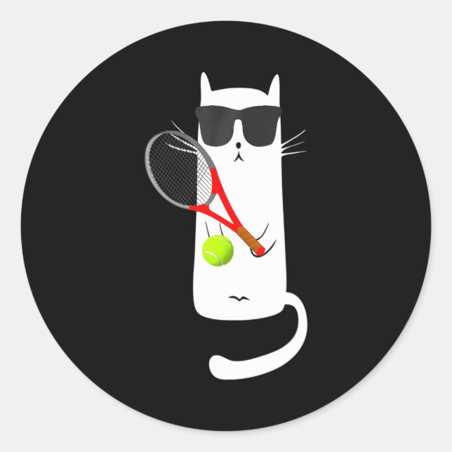 Adesivo Redondo Gato Engraçado Vestindo Óculos De Sol Jogando Têni (Frente)