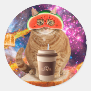 Adesivo Redondo Gato espacial com óculos de melancia