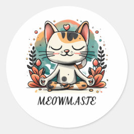 Adesivo Redondo Gato Espiritual Engraçado Meditando "MEOWMASTE"