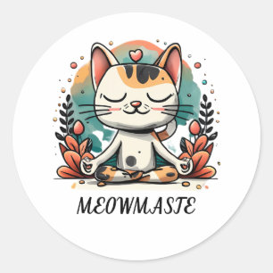 Adesivo Redondo Gato Espiritual Engraçado Meditando "MEOWMASTE"