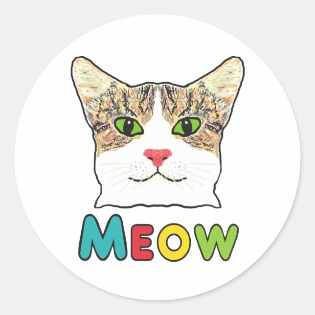 Adesivo Redondo Gato Face Meow (Frente)