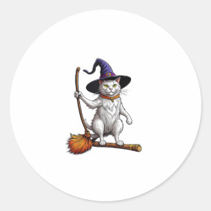 Adesivo Redondo Gato Feiticeiro Halloween Bruxas Mystical Cat Love