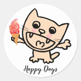 Adesivo Redondo Gato Feliz com Sorvete