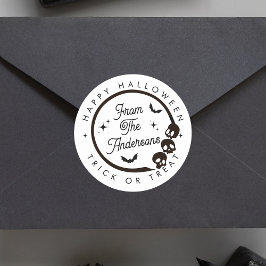 Adesivo Redondo Gato Feliz de Halloween ou Gatos de Skeletons