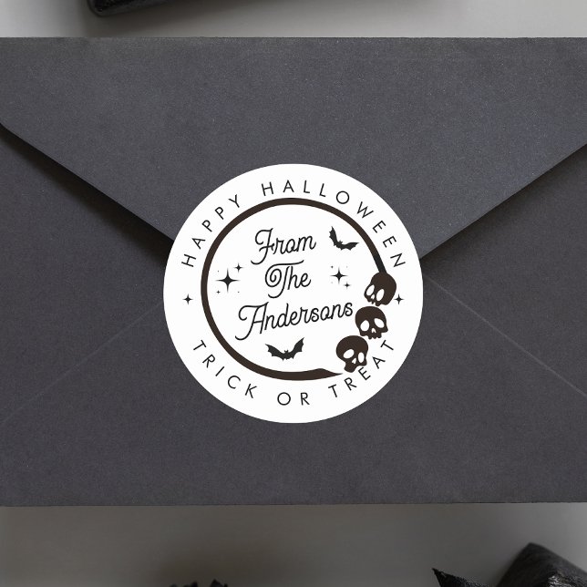 Adesivo Redondo Gato Feliz de Halloween ou Gatos de Skeletons (Criador carregado)