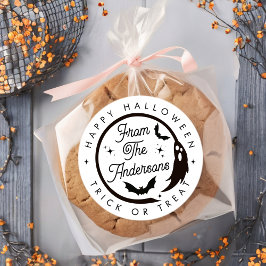 Adesivo Redondo Gato Feliz de Halloween ou Trate Ghost Bats