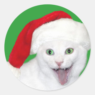 Adesivo Redondo Gato feliz do papai noel