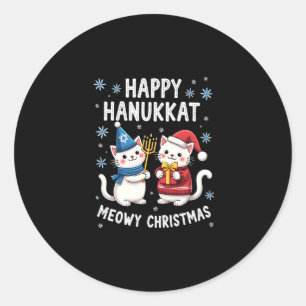 Adesivo Redondo Gato Feliz Natal Feliz Hanukkah Judaico Cristão