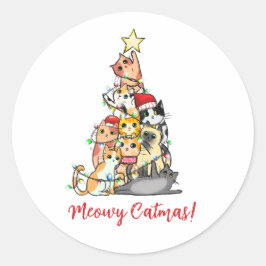 Adesivo Redondo Gato Feliz Natalino Gatos Árvore de Natal