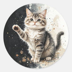 Adesivo Redondo Gato Feliz Tabby Gatinho Animal de Estimação