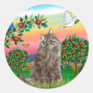 Adesivo Redondo Gato Florestal Norueguês - País Brilhante