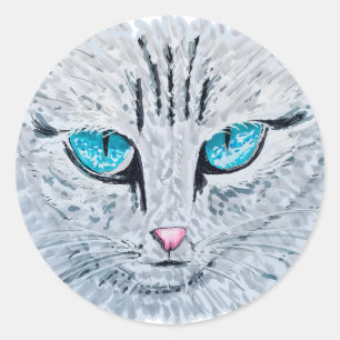 Adesivo Redondo Gato Fofo de Olhos Azuis