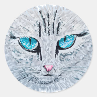 Adesivo Redondo Gato Fofo de Olhos Azuis