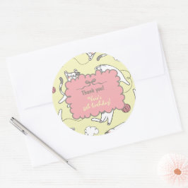 Adesivo Redondo Gato Fofo Obrigado Aniversário