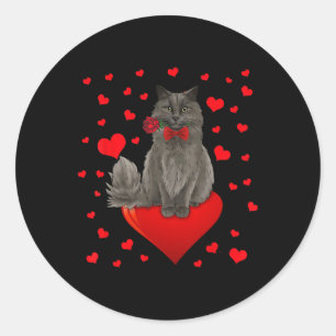 Adesivo Redondo Gato Fofo Sentado Em Coração Grande