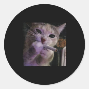 Adesivo Redondo Gato Fumante Engraçado, Gatinho de Cigarro, Meme Z