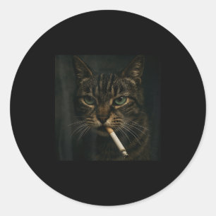 Adesivo Redondo Gato Fumante Engraçado, Gatinho de Cigarro, Meme Z
