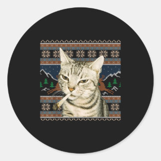 Adesivo Redondo Gato Fumante Engraçado Meme Natal Suéter Feio Gato