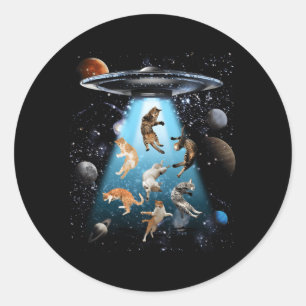 Adesivo Redondo Gato Galáxico Gato Ufo Gato Proprietário de Gato G