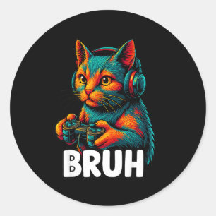 Adesivo Redondo Gato Gamer Divertido Irmão Vídeo Jogos Jogos Para